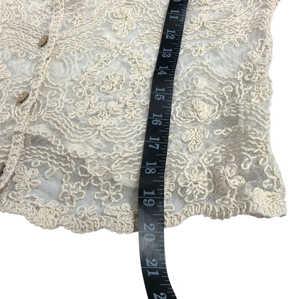 Cream Floral Crochet Lace Button Up Cardigan Size Medium Y2K Fairy Boho Festival - Picture 11 of 11